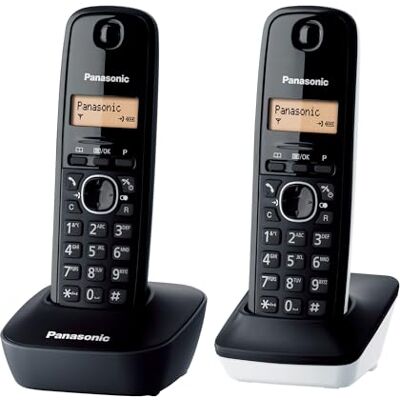 Panasonic KX-TG1612SP1 Telefone sem fios digital DECT, unidade base e 2 auriculares, identificador de chamadas, bateria de longa duração, ecrã LCD, agenda, chamada, despertador, preto Panasonic KX-TG1612SP1 Telefone sem fios digital DECT, unidade base e 2 auriculares, identificador de chamadas, bateria de longa duração, ecrã LCD, agenda, chamada, despertador, preto