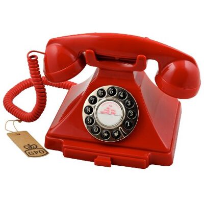 GPO T Carrington telefone com botões retro bandeja removível, campainha tradicional autêntica vermelho GPO T Carrington telefone com botões retro bandeja removível, campainha tradicional autêntica vermelho