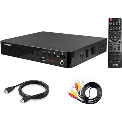 LONPOO LP-099 Leitor de DVD (Full HD 1080P, Saída HDMI, Entrada USB, Código de Região Multi Zone Grátis) Compatível com JPEG e MP3 Cambio automático PAL/NTSC, Memoria reanudación, USB, Micrófono, Cables incluidos, Antigolpes, No compatible Blu-ray LONPOO LP-099 Leitor de DVD (Full HD 1080P, Saída HDMI, Entrada USB, Código de Região Multi Zone Grátis) Compatível com JPEG e MP3 Cambio automático PAL/NTSC, Memoria reanudación, USB, Micrófono, Cables incluidos, Antigolpes, No compatible Blu-ray