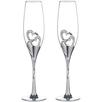 Sziqiqi Un Par De Copas De Champaña Copa Del Vino Tinto Copa Copas Como Regalo De Boda En Forma De Corazón, Plata Sziqiqi Un Par De Copas De Champaña Copa Del Vino Tinto Copa Copas Como Regalo De Boda En Forma De Corazón, Plata