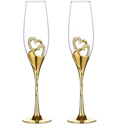 Sziqiqi Una Pareja 2 Piezas De Copas Creativas De Alto Grado De Cristal De Esmalte Con Diamante En Forma De Corazón Para Los Amantes, Oro Sziqiqi Una Pareja 2 Piezas De Copas Creativas De Alto Grado De Cristal De Esmalte Con Diamante En Forma De Corazón Para Los Amantes, Oro