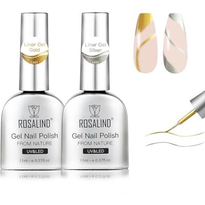 ROSALIND Liner Gel Esmaltes Semipermanentes para Uñas Oro Plata 11ML 2 Piezas Gel Liner Pintauñas Semipermanentes Oro Plata, Soak-Off UV LED Nail Painting para Uñas DIY Salon Nail Art ROSALIND Liner Gel Esmaltes Semipermanentes para Uñas Oro Plata 11ML 2 Piezas Gel Liner Pintauñas Semipermanentes Oro Plata, Soak-Off UV LED Nail Painting para Uñas DIY Salon Nail Art