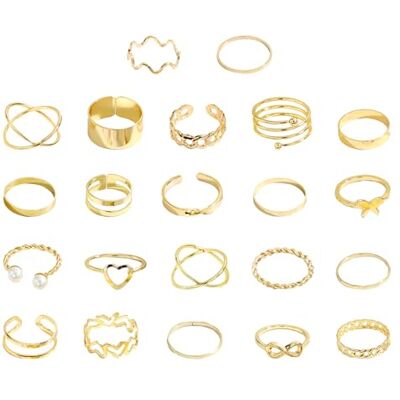 NYGGTYK 22 Piezas Anillos De Oro Ajustables, Joyería Vintage Apilable Para Mujer NYGGTYK 22 Piezas Anillos De Oro Ajustables, Joyería Vintage Apilable Para Mujer