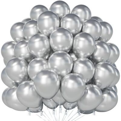 Teselife 100 Piezas Globos Plata Metallizado Latex 12 Pulgadas, para Cumpleaños, Boda, Graduación, Nochevieja, Navidad, Decoración de Fiestas y Eventos Festivos Teselife 100 Piezas Globos Plata Metallizado Latex 12 Pulgadas, para Cumpleaños, Boda, Graduación, Nochevieja, Navidad, Decoración de Fiestas y Eventos Festivos