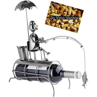 BRUBAKER Suporte para garrafa com escultura de metal com para-sol, inclui cartão de felicitações BRUBAKER Suporte para garrafa com escultura de metal com para-sol, inclui cartão de felicitações
