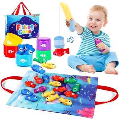 GOLXUWO Juguetes Montessori Juego Pesca de Tela 20 Piezas con 15 Peces, Cubos Apilables y Bolsa, Educativos para Bebes 6-12 Meses/Niños 1-2 Años, Regalo de Cumpleaños GOLXUWO Juguetes Montessori Juego Pesca de Tela 20 Piezas con 15 Peces, Cubos Apilables y Bolsa, Educativos para Bebes 6-12 Meses/Niños 1-2 Años, Regalo de Cumpleaños