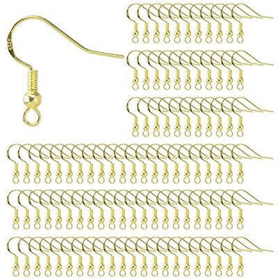 MengH-SHOP Ganchos de pendientes de 100 piezas, ganchos de oreja, plata de ley 925 con bola de resorte para bricolaje, fabricación de joyas, 14 K, chapado en oro MengH-SHOP Ganchos de pendientes de 100 piezas, ganchos de oreja, plata de ley 925 con bola de resorte para bricolaje, fabricación de joyas, 14 K, chapado en oro
