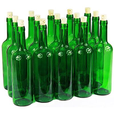 Wamat Garrafa de vinho de 750 ml, com ou sem cortiça, vazia. 3 cores, verde, 16 Stk. mit Korken Wamat Garrafa de vinho de 750 ml, com ou sem cortiça, vazia. 3 cores, verde, 16 Stk. mit Korken