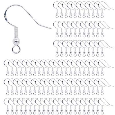 MengH-SHOP Ganchos de pendientes de 100 piezas, ganchos de oreja, plata de ley 925, chapado en plata con bola de resorte para bricolaje, fabricación de joyas MengH-SHOP Ganchos de pendientes de 100 piezas, ganchos de oreja, plata de ley 925, chapado en plata con bola de resorte para bricolaje, fabricación de joyas