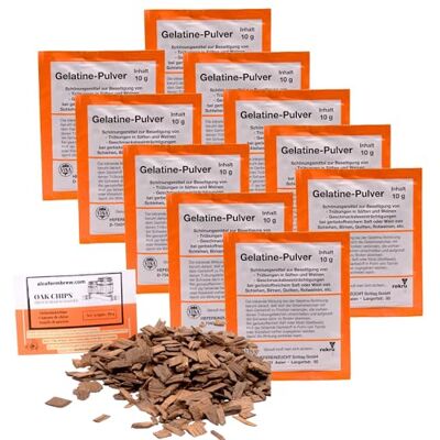 AlcoFermBrew 0 x Vina gel em pó, 0 g + virutas de carvalho 20 g, kit de clarificação de vinho e sumo, eliminação profissional de urbidez AlcoFermBrew 0 x Vina gel em pó, 0 g + virutas de carvalho 20 g, kit de clarificação de vinho e sumo, eliminação profissional de urbidez