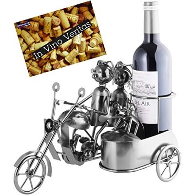 BRUBAKER Suporte para garrafas de metal com design de casal de motocicleta com cão em Sidecar, inclui cartão de felicitações BRUBAKER Suporte para garrafas de metal com design de casal de motocicleta com cão em Sidecar, inclui cartão de felicitações