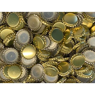 AE-GLAS casa-vetro Tampões de ouro para garrafas de cerveja ou de limão (26 mm, para fechar qualquer garrafa padrão), dourado, 100 unidades AE-GLAS casa-vetro Tampões de ouro para garrafas de cerveja ou de limão (26 mm, para fechar qualquer garrafa padrão), dourado, 100 unidades