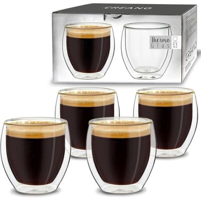 Creano Copos de parede dupla para expresso "modelo redondo" de vidro de borosilicato 100 ml, conjunto de 4 copos Creano Copos de parede dupla para expresso "modelo redondo" de vidro de borosilicato 100 ml, conjunto de 4 copos