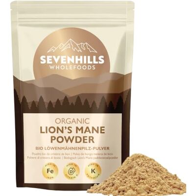 Sevenhills Wholefoods Bio Cogumelos melena de leão em pó 200 g 100% do corpo frutífero para infusões, café, chocolate quente e sopas Sevenhills Wholefoods Bio Cogumelos melena de leão em pó 200 g 100% do corpo frutífero para infusões, café, chocolate quente e sopas