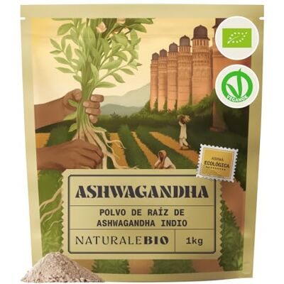 NaturaleBio raiz de Ashwagandha em pó bio adaptador 1 kg. Raiz de ashwagandha bio em pó (Withania somnifera) para bebidas, smoothies e rotinas diárias. NaturaleBio raiz de Ashwagandha em pó bio adaptador 1 kg. Raiz de ashwagandha bio em pó (Withania somnifera) para bebidas, smoothies e rotinas diárias.