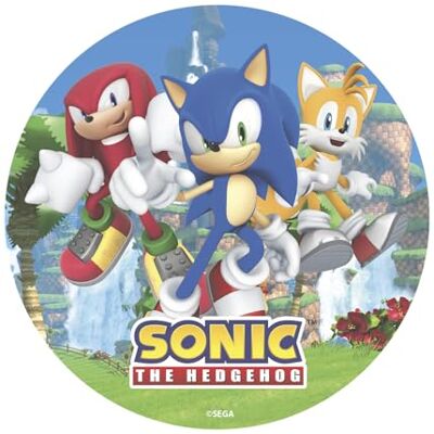 dekora Decoração para bolos de aniversário, Cake Topper de Sonic de 20 cm, disco de bolacha comestível para bolo sem glúten, sem adição de açúcares, sem lactose adequado para vegetarianos dekora Decoração para bolos de aniversário, Cake Topper de Sonic de 20 cm, disco de bolacha comestível para bolo sem glúten, sem adição de açúcares, sem lactose adequado para vegetarianos