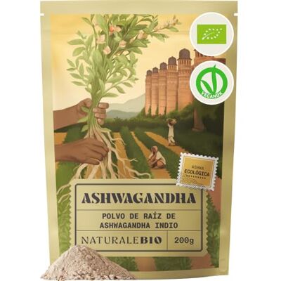NaturaleBio raiz de Ashwagandha em pó bio adaptador 200 g. Raiz de ashwagandha bio em pó (Withania somnifera) para bebidas, smoothies e rotinas diárias. NaturaleBio raiz de Ashwagandha em pó bio adaptador 200 g. Raiz de ashwagandha bio em pó (Withania somnifera) para bebidas, smoothies e rotinas diárias.