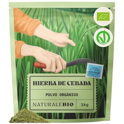 NaturaleBio Erva de cevada em pó bio superalimento verde 1 kg. Pó de folhas jovens de cevada, fonte de fibra, cultivada na Europa, para smoothies, sumos e bebidas verdes. NaturaleBio Erva de cevada em pó bio superalimento verde 1 kg. Pó de folhas jovens de cevada, fonte de fibra, cultivada na Europa, para smoothies, sumos e bebidas verdes.
