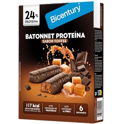 BICENTURY Barritas Proteicas Sabor Toffee, 24% Proteína, Alto Teor em Fibra, 6 Barritas de 31 g, 117 kcal por Barrita, Snack Saudável com Chocolate e Toffee BICENTURY Barritas Proteicas Sabor Toffee, 24% Proteína, Alto Teor em Fibra, 6 Barritas de 31 g, 117 kcal por Barrita, Snack Saudável com Chocolate e Toffee