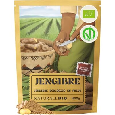 NaturaleBio raiz de gengibre em pó bio sem aditivos 400 g. Raiz de gengibre pura moída para chás, smoothies, cozinhar, assar e receitas quentes. NaturaleBio raiz de gengibre em pó bio sem aditivos 400 g. Raiz de gengibre pura moída para chás, smoothies, cozinhar, assar e receitas quentes.