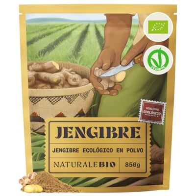 NaturaleBio Raiz de gengibre em pó bio sem aditivos 850 g. Raiz de gengibre pura moída para chás, smoothies, cozinhar, assar e receitas quentes. NaturaleBio Raiz de gengibre em pó bio sem aditivos 850 g. Raiz de gengibre pura moída para chás, smoothies, cozinhar, assar e receitas quentes.