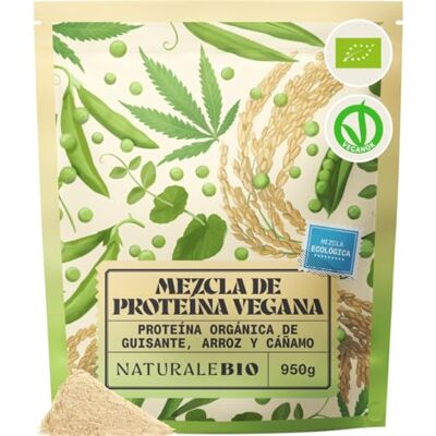 NaturaleBio Mistura de proteínas veganas em pó bio 950 g. Mistura bio de proteína de ervilha, arroz e cânhamo, 81% de proteína, sem adição de açúcar, para batidos e smoothies. NaturaleBio Mistura de proteínas veganas em pó bio 950 g. Mistura bio de proteína de ervilha, arroz e cânhamo, 81% de proteína, sem adição de açúcar, para batidos e smoothies.