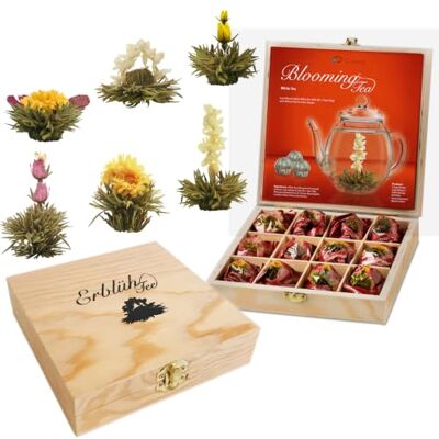 Creano Flores de chá branco de 12 unidades, peito de madeira com 6 variedades, presente sustentável e elegante para mulheres e amantes do chá Gourmet Creano Flores de chá branco de 12 unidades, peito de madeira com 6 variedades, presente sustentável e elegante para mulheres e amantes do chá Gourmet
