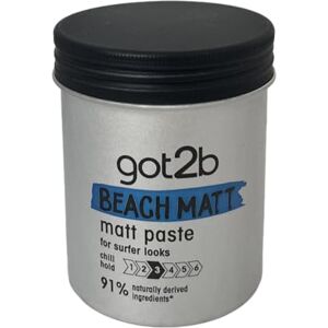 Got2B Pasta de penteado de praia para aparência surfista mate, cera para o cabelo para homens, gatinhar, texturizar ou domar sem colar, suporte médio, (100 ml), 1 unidade Got2B Pasta de penteado de praia para aparência surfista mate, cera para o cabelo para homens, gatinhar, texturizar ou domar sem colar, suporte médio, (100 ml), 1 unidade