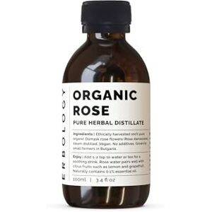 Erbology Água de rosas orgânica, 100 ml, destilada de rosa damasco, hidrolisado de qualidade alimentar premium, calma, hidrata e calma, sem OMG, garrafa de vidro reciclável Erbology Água de rosas orgânica, 100 ml, destilada de rosa damasco, hidrolisado de qualidade alimentar premium, calma, hidrata e calma, sem OMG, garrafa de vidro reciclável