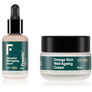 Freshly Cosmetics Sérum facial Bakuchiol e Creme facial Omega Rich para rugas, linhas de expressão e pele madura juntos em Bye Bye Rugas. 30ml, 50ml Freshly Cosmetics Sérum facial Bakuchiol e Creme facial Omega Rich para rugas, linhas de expressão e pele madura juntos em Bye Bye Rugas. 30ml, 50ml