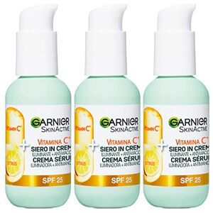 Garnier SkinActive Soro facial com vitamina C em creme, 2 em 1, iluminador e anti-imperfeições, SPF 25, para pele desligada e desigual fórmula com vitamina C e extrato cítrico, 3 garrafas de 50 ml Garnier SkinActive Soro facial com vitamina C em creme, 2 em 1, iluminador e anti-imperfeições, SPF 25, para pele desligada e desigual fórmula com vitamina C e extrato cítrico, 3 garrafas de 50 ml