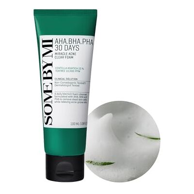 SOME BY MI AHA BHA SJFS 30 Days Miracle Acne Clear Foam, 100 ml, limpador facial coreano para pele com acne ácido salicílico esfoliante para uma pele limpa e suave, cuidado coreano SOME BY MI AHA BHA SJFS 30 Days Miracle Acne Clear Foam, 100 ml, limpador facial coreano para pele com acne ácido salicílico esfoliante para uma pele limpa e suave, cuidado coreano