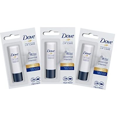 Dove Bsparadisy labial Nourishing Lipcare 4,8 g Essential Intensiv, protetor labial, embalagem de 3 Dove Bsparadisy labial Nourishing Lipcare 4,8 g Essential Intensiv, protetor labial, embalagem de 3