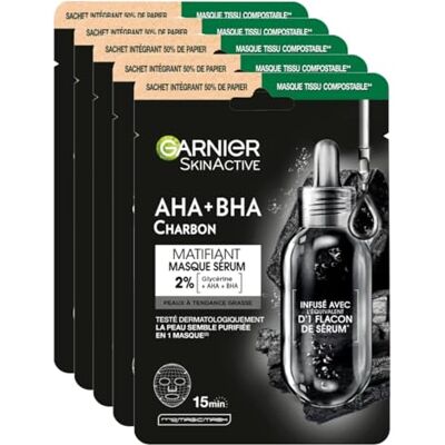 Garnier - Máscara de Tecido Carvão Ativado - Pele Normal a Oleosa - Máscara Facial Garnier - Máscara de Tecido Carvão Ativado - Pele Normal a Oleosa - Máscara Facial