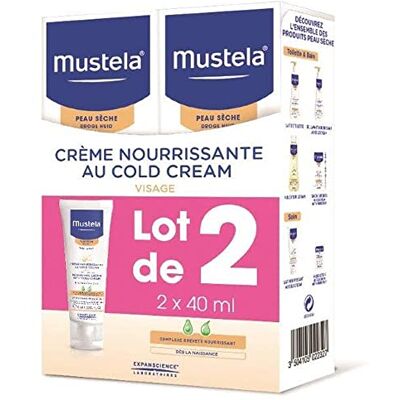 Mustela Nourishing Cream with Cold Cream, creme facial para bebé, 2 x 40 ml Mustela Nourishing Cream with Cold Cream, creme facial para bebé, 2 x 40 ml