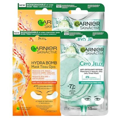 Garnier SkinActive Hydra Bomb Máscara de Olhos contra Olheiras com Suco de Laranja e Ácido Hialurônico 4 Patches + Máscara de Olhos Anti-Fadiga Efeito Gelo Cryo Jelly com Glicerina e Mentol 4 Garnier SkinActive Hydra Bomb Máscara de Olhos contra Olheiras com Suco de Laranja e Ácido Hialurônico 4 Patches + Máscara de Olhos Anti-Fadiga Efeito Gelo Cryo Jelly com Glicerina e Mentol 4