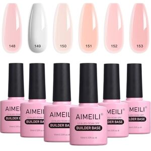 AIMEILI 5 em 1 base Coat and Builder gel Nail Extension verniz de unhas semipermanente ponta de unhas para Nail Quick Stencil Finger UV LED Building Base Set 6 x 10 ml, conjunto de 36 AIMEILI 5 em 1 base Coat and Builder gel Nail Extension verniz de unhas semipermanente ponta de unhas para Nail Quick Stencil Finger UV LED Building Base Set 6 x 10 ml, conjunto de 36