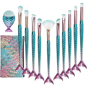 NIZIYI Pinceis de Maquiagem de Sereia, Kit de Pincéis de Maquiagem Profissional de 11 Peças para Sombra de Olhos, Corretor, Delineador de Olhos, Conjunto de Sobrancelha, Facial NIZIYI Pinceis de Maquiagem de Sereia, Kit de Pincéis de Maquiagem Profissional de 11 Peças para Sombra de Olhos, Corretor, Delineador de Olhos, Conjunto de Sobrancelha, Facial
