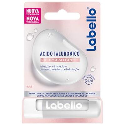Labello Ácido hialurónico Lip Hydratation Plus Rosé, 5,2 g, batom ultra leve, com ácido hialurónico para lábios enchidos e 24 horas de hidratação Labello Ácido hialurónico Lip Hydratation Plus Rosé, 5,2 g, batom ultra leve, com ácido hialurónico para lábios enchidos e 24 horas de hidratação