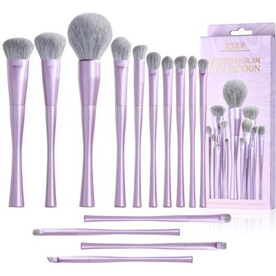 Jessup Conjunto de pincéis de maquilhagem profissional 14 peças pincéis maquilhagem de vegan para base, sombra, corretor, contorno, rubor e delineador, fibra sintética premium, roxo T512 Jessup Conjunto de pincéis de maquilhagem profissional 14 peças pincéis maquilhagem de vegan para base, sombra, corretor, contorno, rubor e delineador, fibra sintética premium, roxo T512