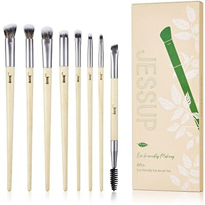 Jessup Conjunto de pincéis para sombras de olhos, 8 pincéis de maquilhagem olhos premium sem crueldade para sombras de olhos, corretivo, delineador de sobrancelhas, kit de pincéis maquilhagem olhos Jessup Conjunto de pincéis para sombras de olhos, 8 pincéis de maquilhagem olhos premium sem crueldade para sombras de olhos, corretivo, delineador de sobrancelhas, kit de pincéis maquilhagem olhos