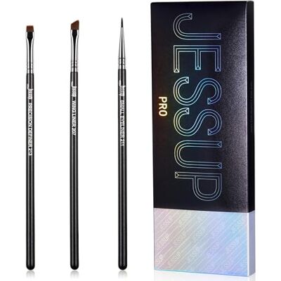 Jessup Set pincéis delineador de olhos precisão, 3 peças profissionais de maquilhagem ponta fina em ângulo gel fino líquido pincel com asas planas, preto Jessup Set pincéis delineador de olhos precisão, 3 peças profissionais de maquilhagem ponta fina em ângulo gel fino líquido pincel com asas planas, preto