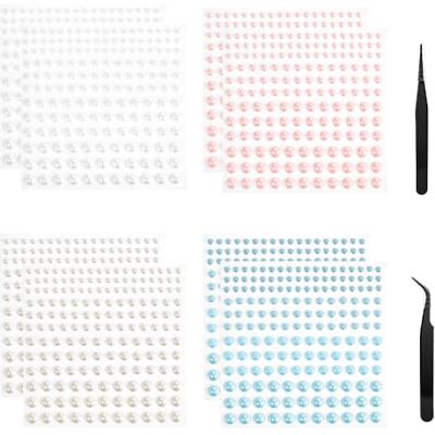 TRKETK 10 peças adesivo de pérola estilo clássico folhas autocolante de pérola autocolante com parte traseira plana vários tamanhos com pinças para maquilhagem arte de unhas artesanato TRKETK 10 peças adesivo de pérola estilo clássico folhas autocolante de pérola autocolante com parte traseira plana vários tamanhos com pinças para maquilhagem arte de unhas artesanato