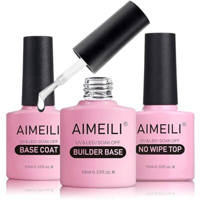 AIMEILI Clear Builder Gel e Base 3 peças sem toalhitas, verniz de unhas Top Coat Gel AIMEILI Clear Builder Gel e Base 3 peças sem toalhitas, verniz de unhas Top Coat Gel