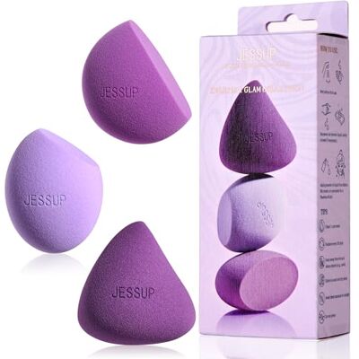 Jessup Conjunto de 3 esponjas de maquilhagem, esponjas maquilhagem para rosto, base, corretor, contorno e corete, roxo SP017 Jessup Conjunto de 3 esponjas de maquilhagem, esponjas maquilhagem para rosto, base, corretor, contorno e corete, roxo SP017