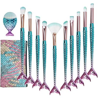 NIZIYI Pinceis de Maquiagem de Sereia, Kit de Pincéis de Maquiagem Profissional de 11 Peças para Sombra de Olhos, Corretor, Delineador de Olhos, Conjunto de Sobrancelha, Facial NIZIYI Pinceis de Maquiagem de Sereia, Kit de Pincéis de Maquiagem Profissional de 11 Peças para Sombra de Olhos, Corretor, Delineador de Olhos, Conjunto de Sobrancelha, Facial