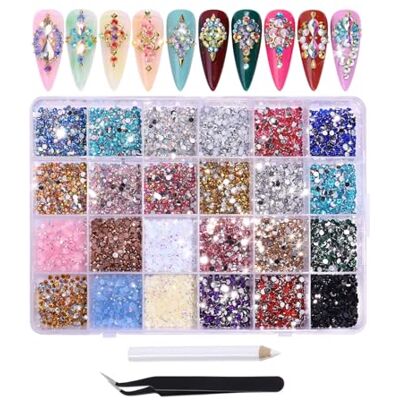 Moguxb Kits de pedras de resina 3500 peças pedras de strass 24 cores pedreiras para unhas pedras preciosas planas de 3 4 mm com pinças e caneta para artesanato DIY, roupa, arte de unhas, maquilhagem Moguxb Kits de pedras de resina 3500 peças pedras de strass 24 cores pedreiras para unhas pedras preciosas planas de 3 4 mm com pinças e caneta para artesanato DIY, roupa, arte de unhas, maquilhagem
