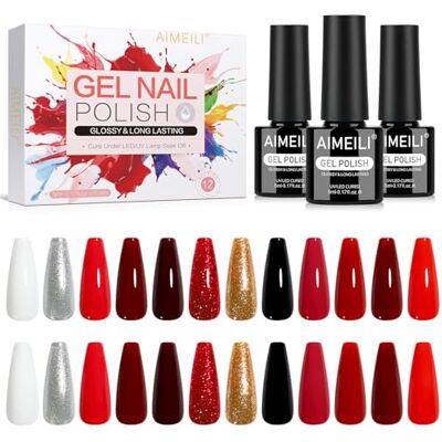 AIMEILI Vernizes semipermanentes para unhas gel Polish kit unhas semipermanentes UV LED 12 cores vermelho prata ouro branco Nail Art DIY Home Salon Manicure 5 ml conjunto 43 AIMEILI Vernizes semipermanentes para unhas gel Polish kit unhas semipermanentes UV LED 12 cores vermelho prata ouro branco Nail Art DIY Home Salon Manicure 5 ml conjunto 43
