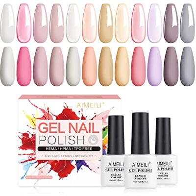 AIMEILI Kit de vernizes semipermanentes para unhas em gel UV LED claro para pintar unhas gel de unhas Soak Off 12 cores 8 ml conjunto 3 AIMEILI Kit de vernizes semipermanentes para unhas em gel UV LED claro para pintar unhas gel de unhas Soak Off 12 cores 8 ml conjunto 3