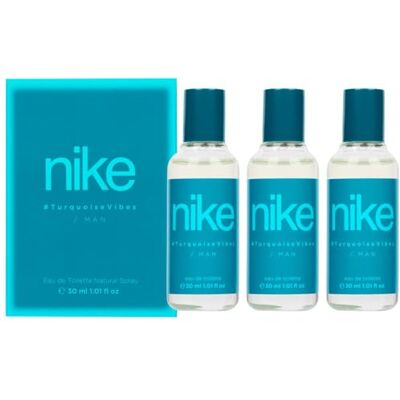 Nike Turquoise Vibes Pack de 3 x 30 ml, Colónia para homem, formato de viagem em spray, perfume homem, Eau de Toilette natural e masculina, aroma cítrico frutado, fragrância fresca e de longa duração Nike Turquoise Vibes Pack de 3 x 30 ml, Colónia para homem, formato de viagem em spray, perfume homem, Eau de Toilette natural e masculina, aroma cítrico frutado, fragrância fresca e de longa duração